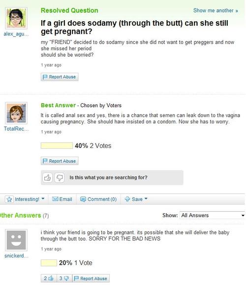 funny question. Yahoo Answers Sodomy Question